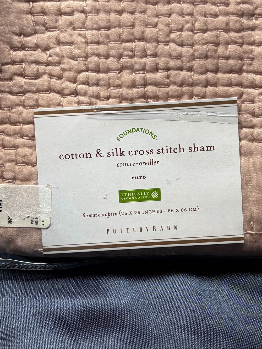 NWT Pottery Barn Foundations Euro Sham 26x26 Cotton Silk Cross Stitch